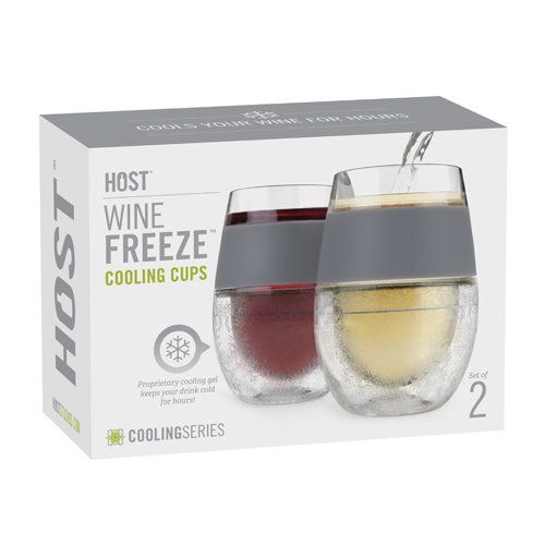 Host Wine Freeze Double-Walled Stemmed Wine Glasses - Plastic Tumblers,  Gray 